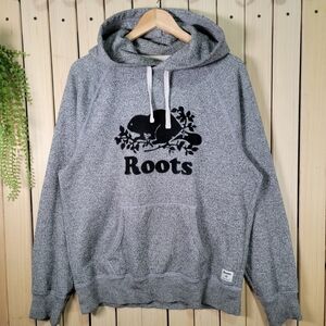 Roots Hoodie. Men's Gray Pullover Hoodie with Black Logo